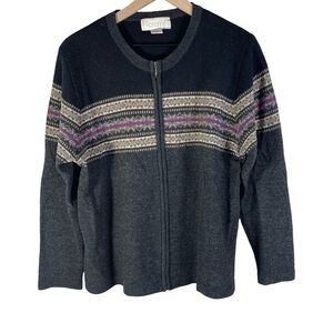 Rosanna 100% Lambswool Zip Jacket Size XL Gray/Black